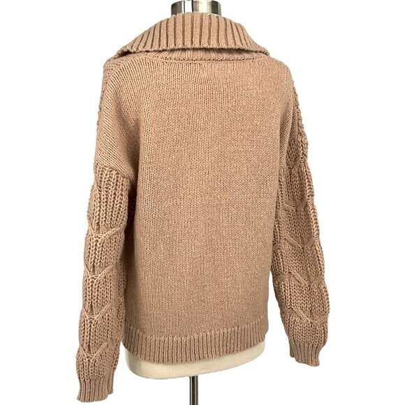 Heartloom Rylen Cardigan Sweater Size L Doe Beige Full Zip Collared Chunky - Picture 4 of 9